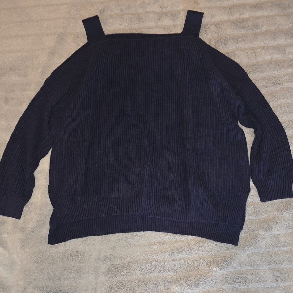 Style & Co. Navy Cold Shoulder Sweater Size L Oversized